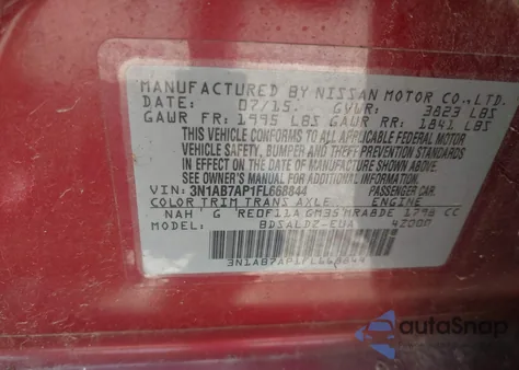 2015 Nissan Sentra Sv from USA, damaged, VIN 3N1AB7AP1FL668844